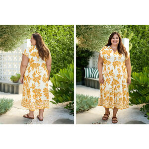 New Maye Poppy dress butter yellow tiered Cotton coastal grandma, Australia XL